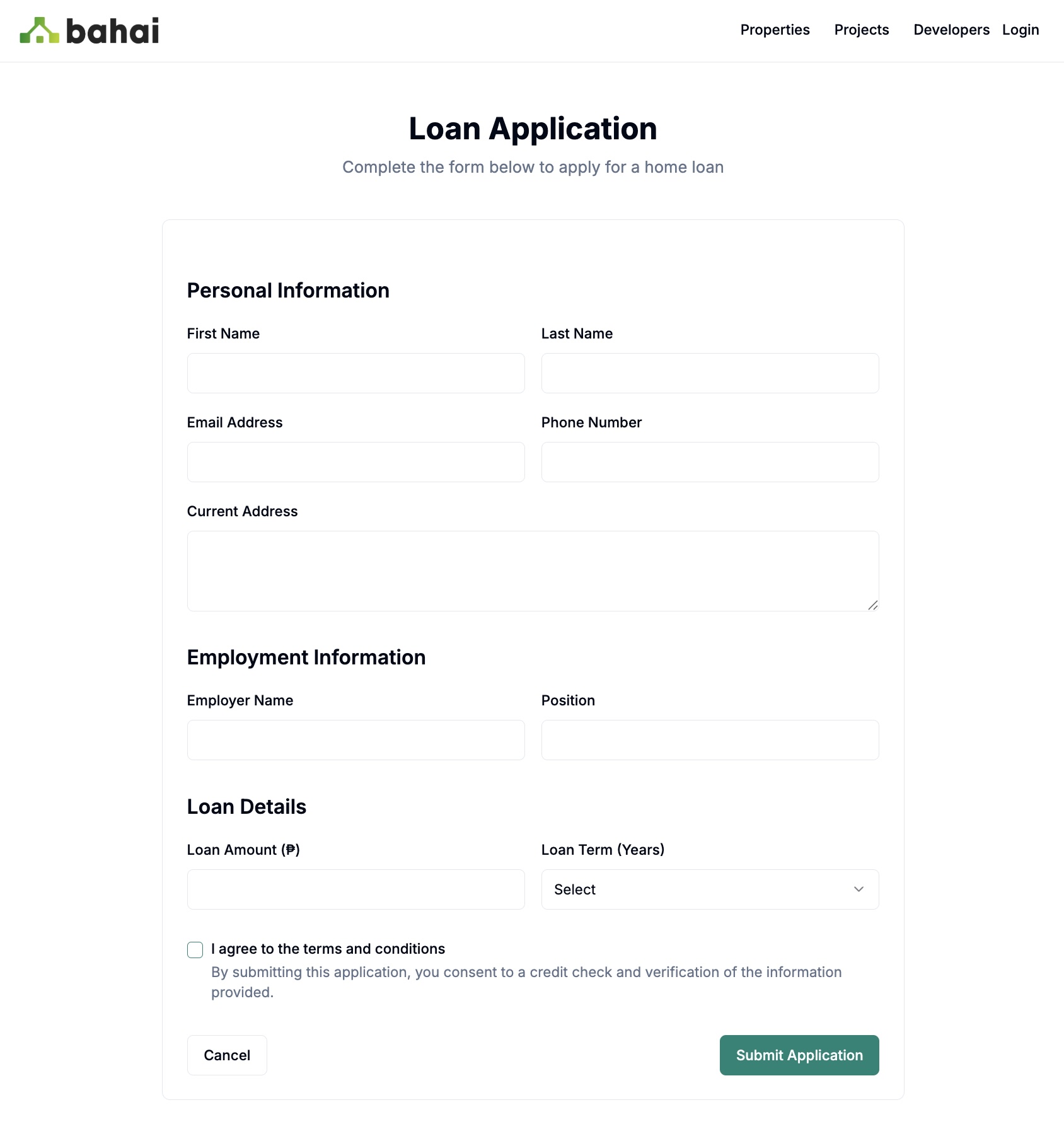Bahai Loans Application Form