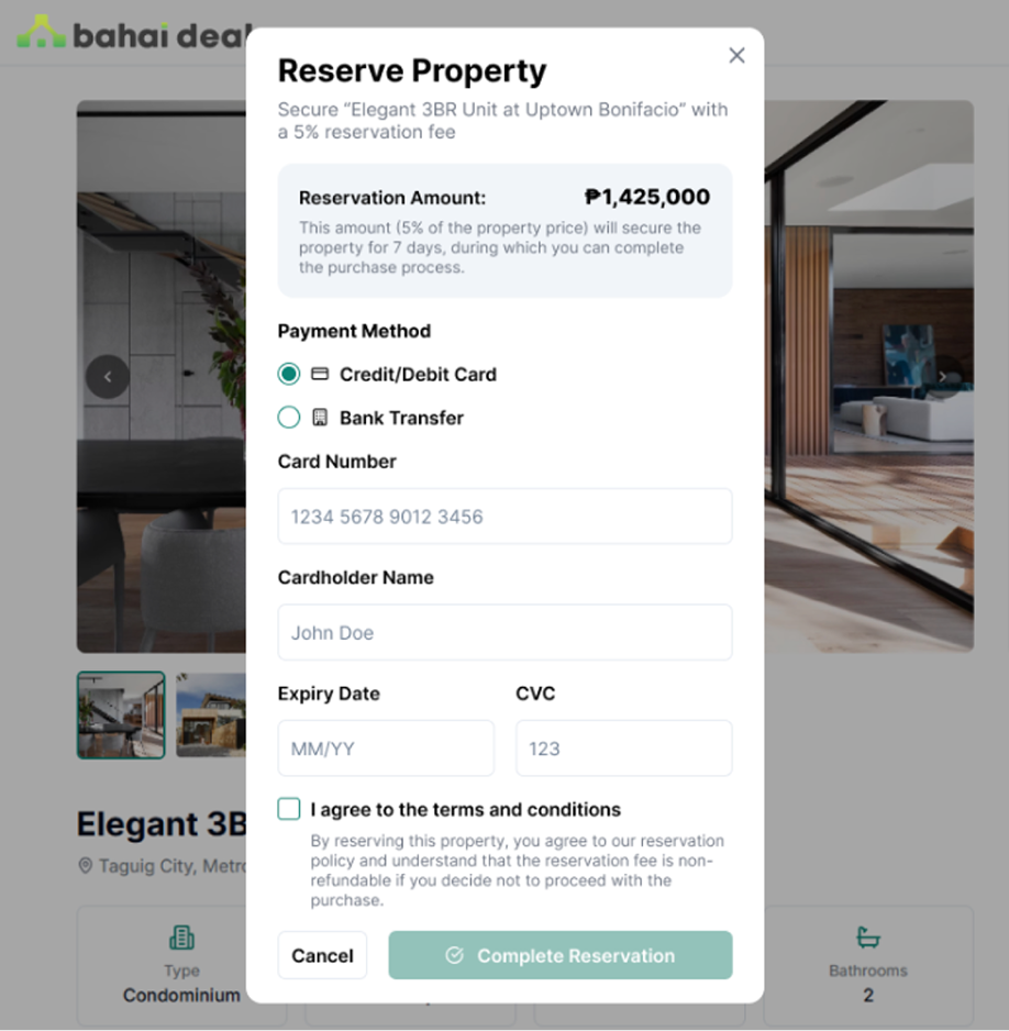 Property Reservation Interface